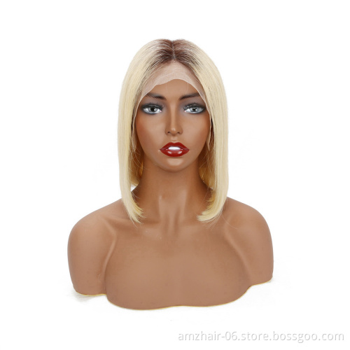 Blonde 1B 613 Gold Pink Orange Blue Raw Straight Peruvian Virgin Human Hair Short Color Bob Wig Human Hair Ombre Lace Front Wig